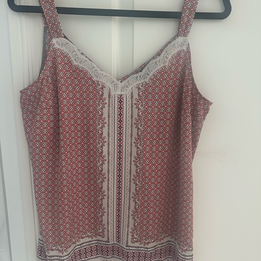 White House Black Market Red Geometric Lace Camisole